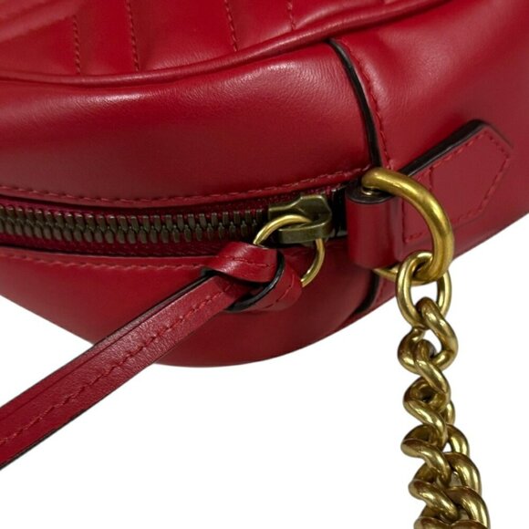 GUCCI Red Leather GG Marmont Shoulder Bag - Picture 11 of 12